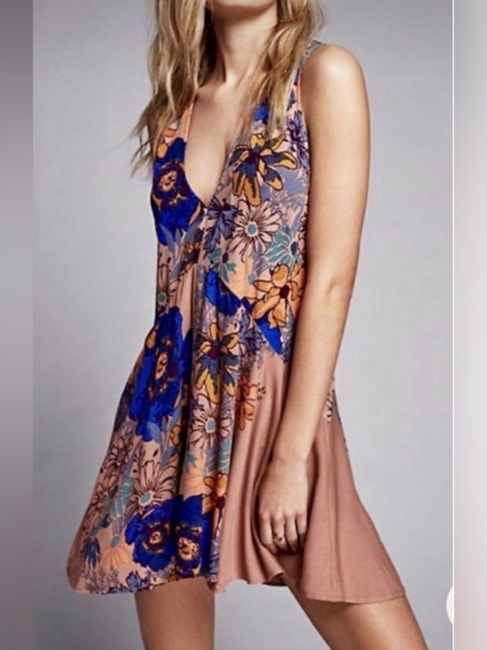 Free People Back Yard Party Printed Floral Tunic Mini Dress